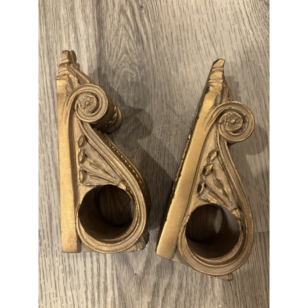 A Pair of Antique Plaster Drapery Corbels with Ornate Scrollwork Design